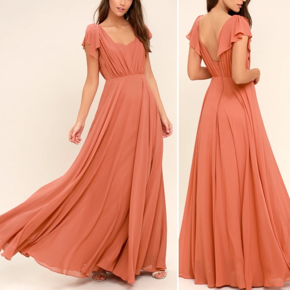 Lulus Falling For You Maxi Dress in Rusty Rose Bridesmaid Gown